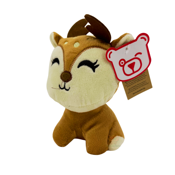 Grinsetier Reh Plüschtier ca. 15 cm – kleines Kuscheltier mit Geweih, ideal als Mitbringsel oder Geschenk.